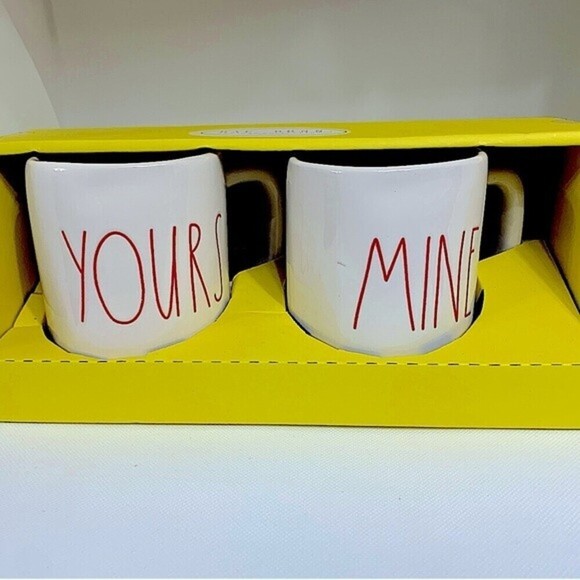 Rae Dunn Mine & Yours in Red Font Mug Set - Picture 1 of 4